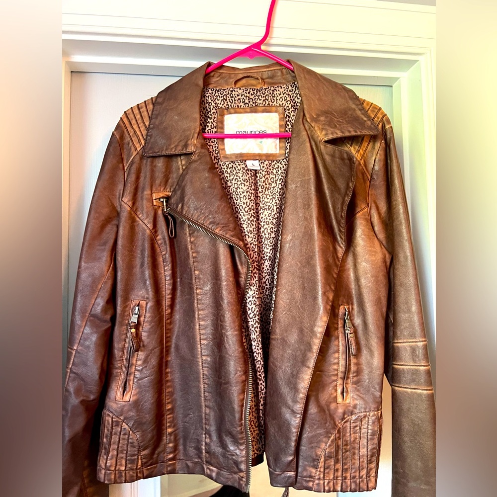 Maurice’s brown faux leather jacket, size L, EUC